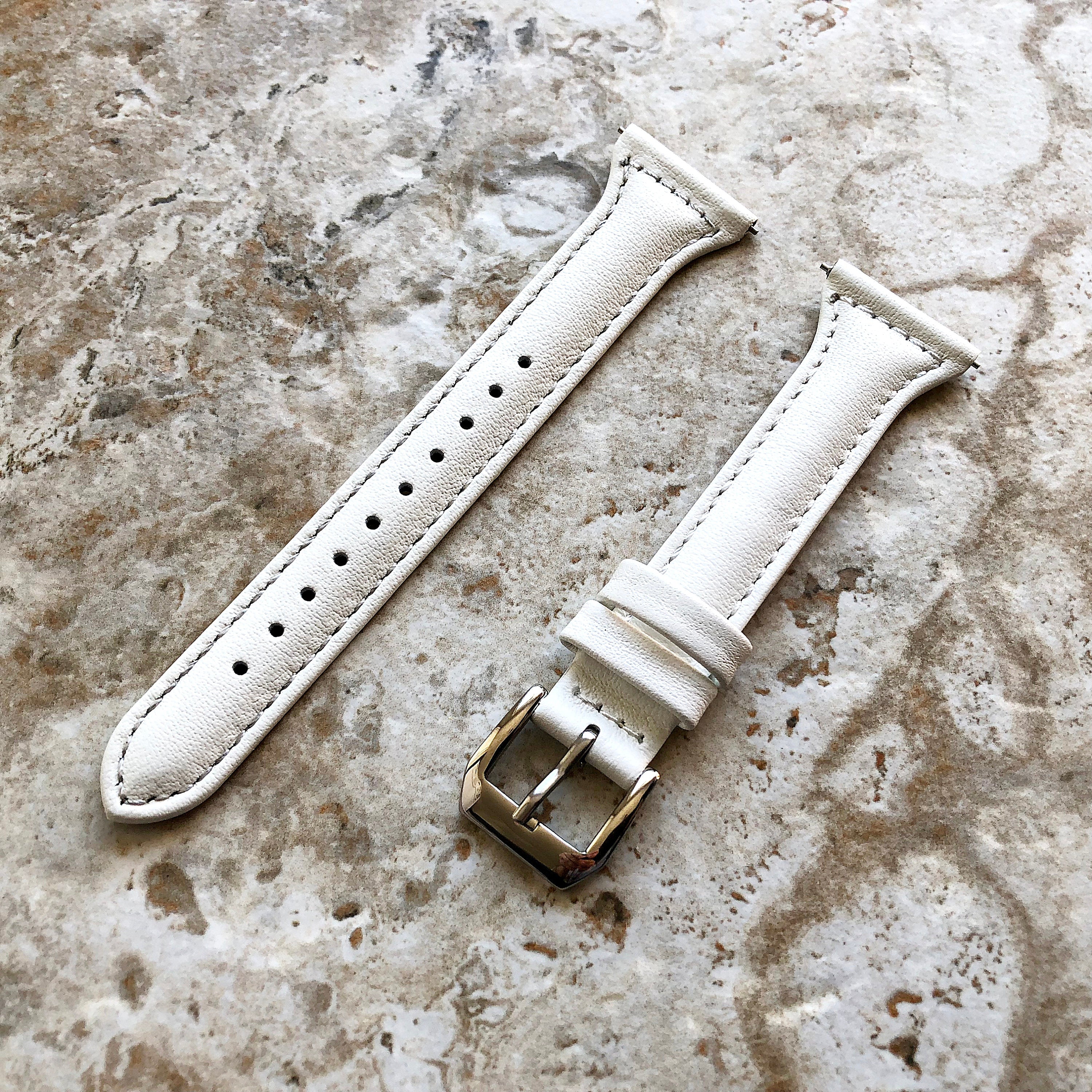 22mm White Slim and Elegant Soft Leather Watch Strap Band for Wrist Hand Watches - Quick Release Pins Included Easy and Ready to Attach